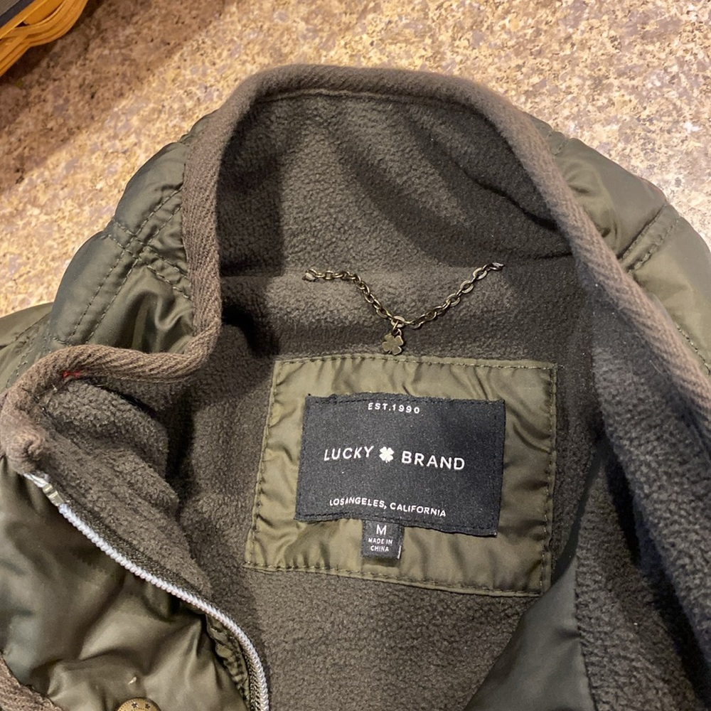 Lucky Brand Army Green Quilted Jacket Medium Full Zip Snap Coat - Picture 3 of 16
